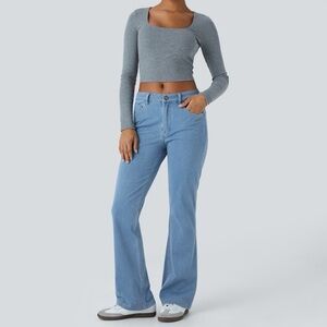 NWT {Halara Flex} Mid Rise Pockets Casual Bootcut Sunny Blue Stretch Denim Jeans